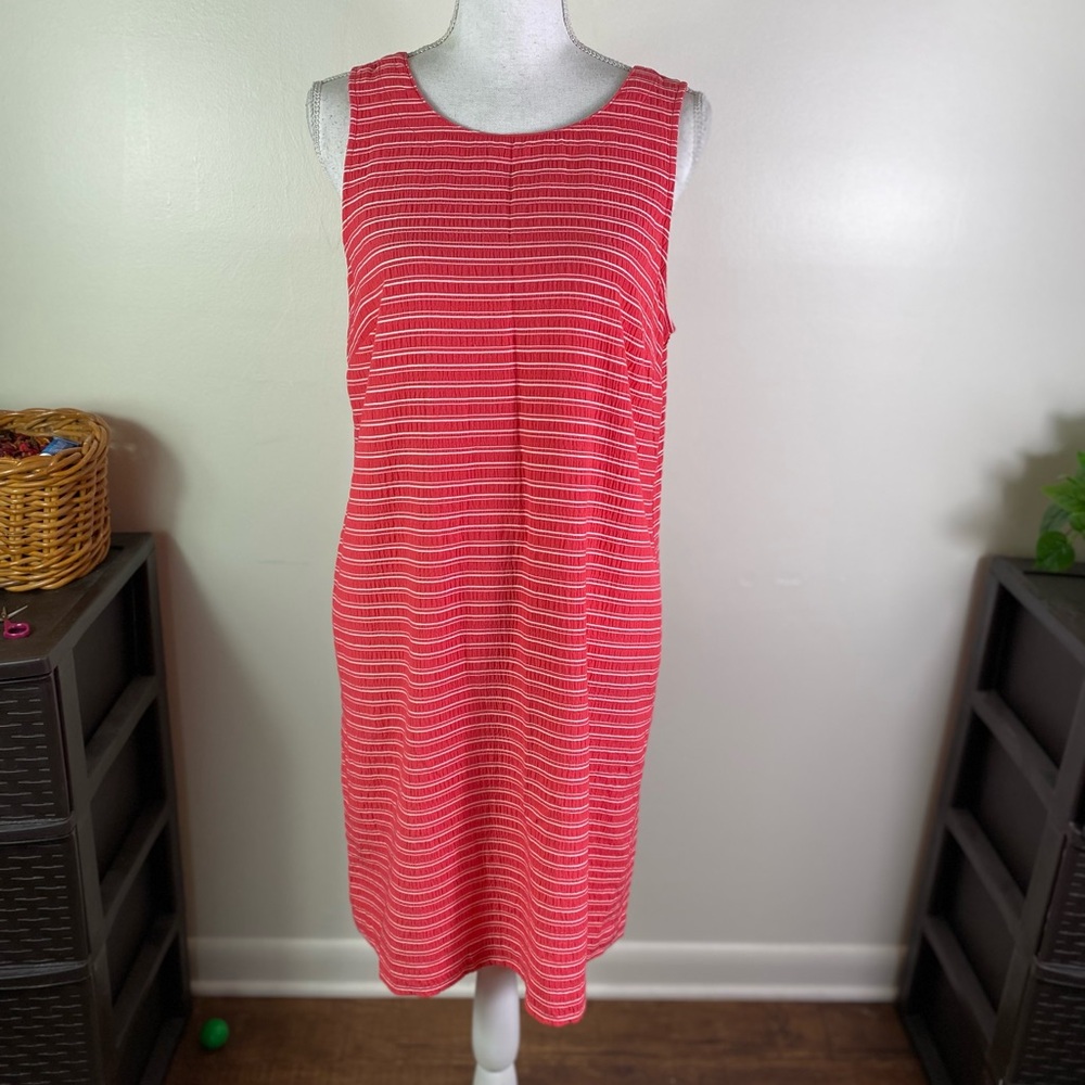 Tommy Hilfiger women’s Sleeveless striped shift Coral/white Dress Sz 10 pockets - Picture 7 of 11